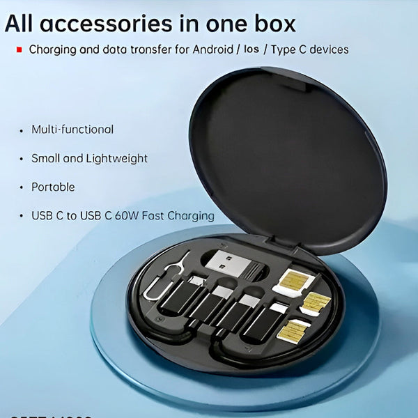60W Multifunctional Fast Charging Data Cable Set – Portable 5-in-1 Charging Solution